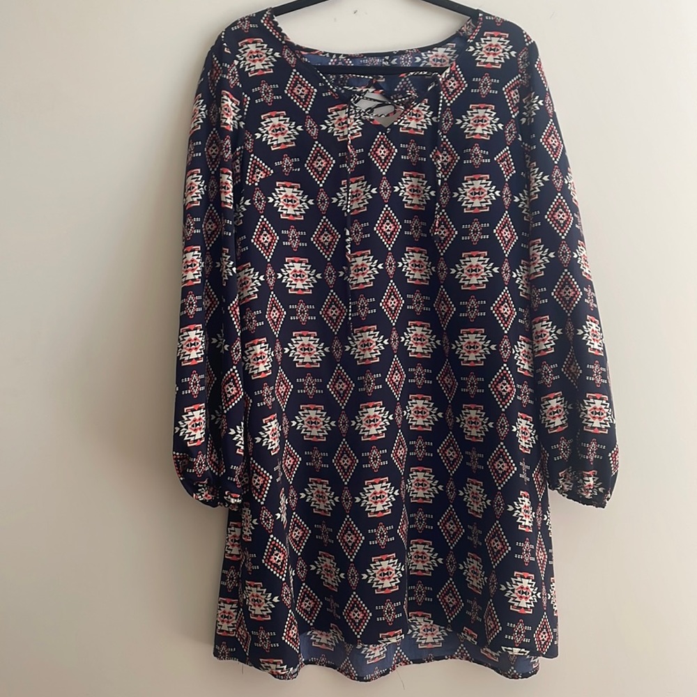 Xhilaration Long Sleeve Aztec Print Tunic Dress